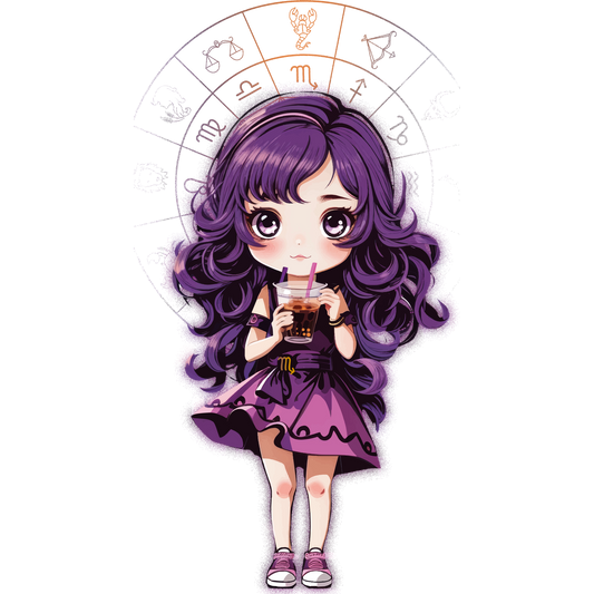 Adorable Zodiac Girl Drinking Bubble Tea Art Product