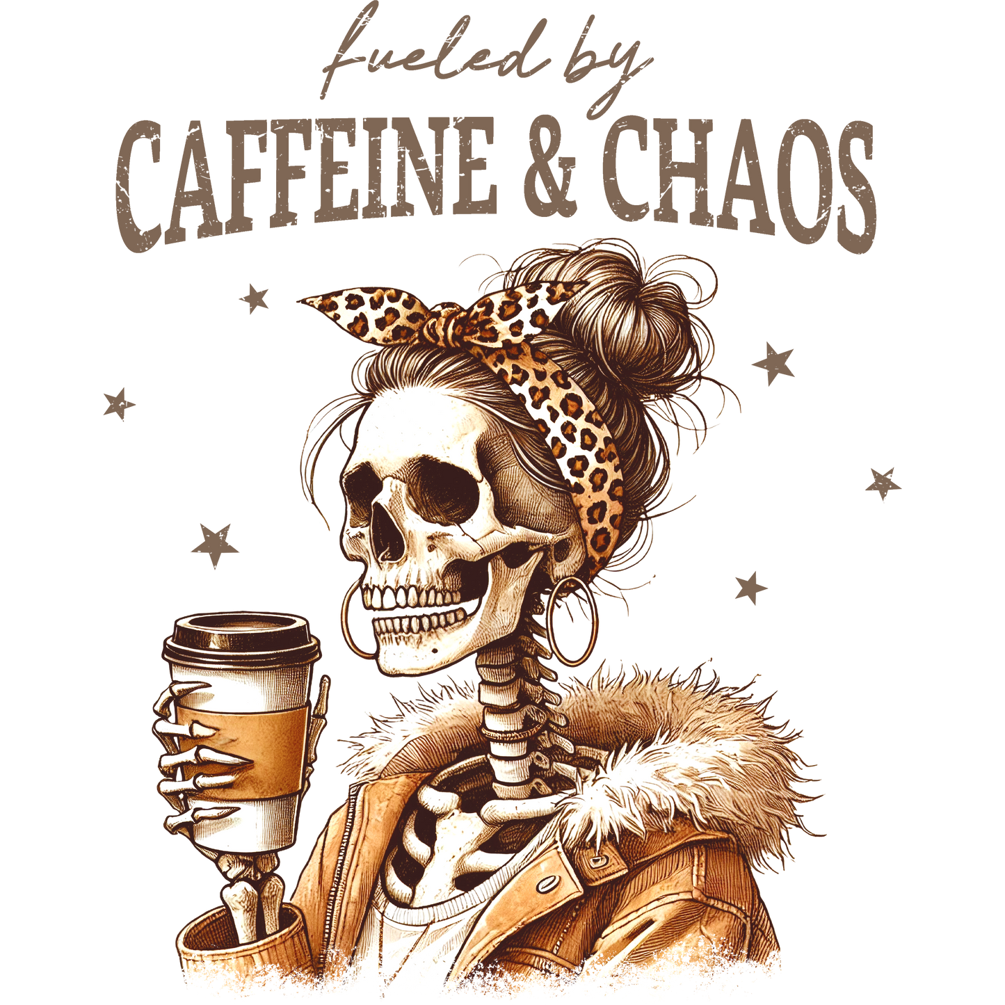 Fueled by Caffeine and Chaos Skeleton Art Print