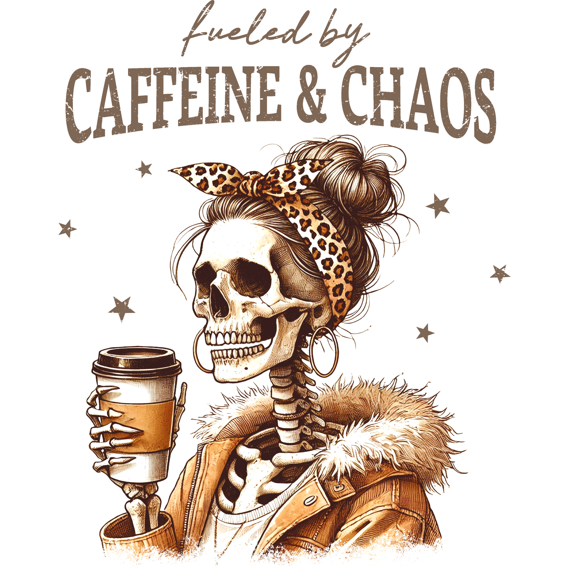 Fueled by Caffeine and Chaos Skeleton Art Print