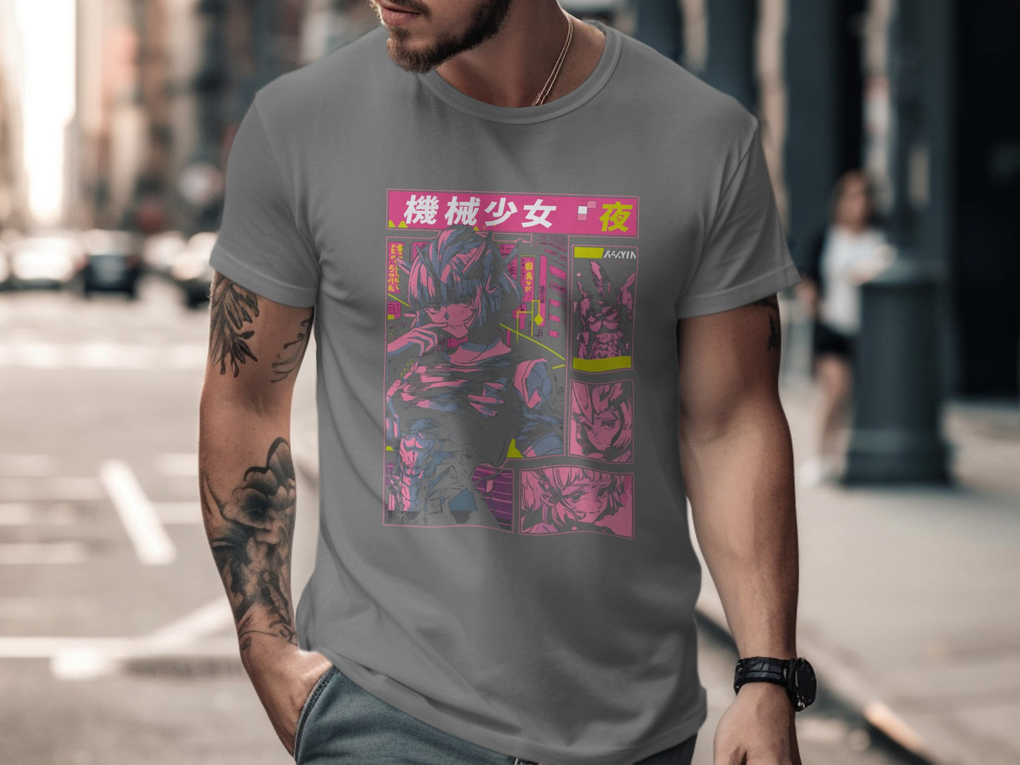 Anime-Inspired Graphic Tee with Robot Girl Design