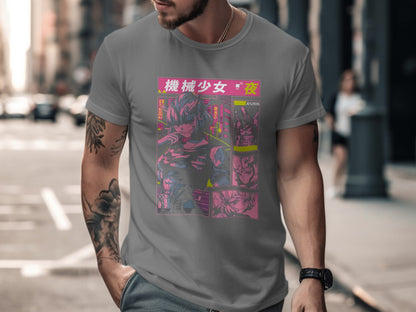 Anime-Inspired Graphic Tee with Robot Girl Design