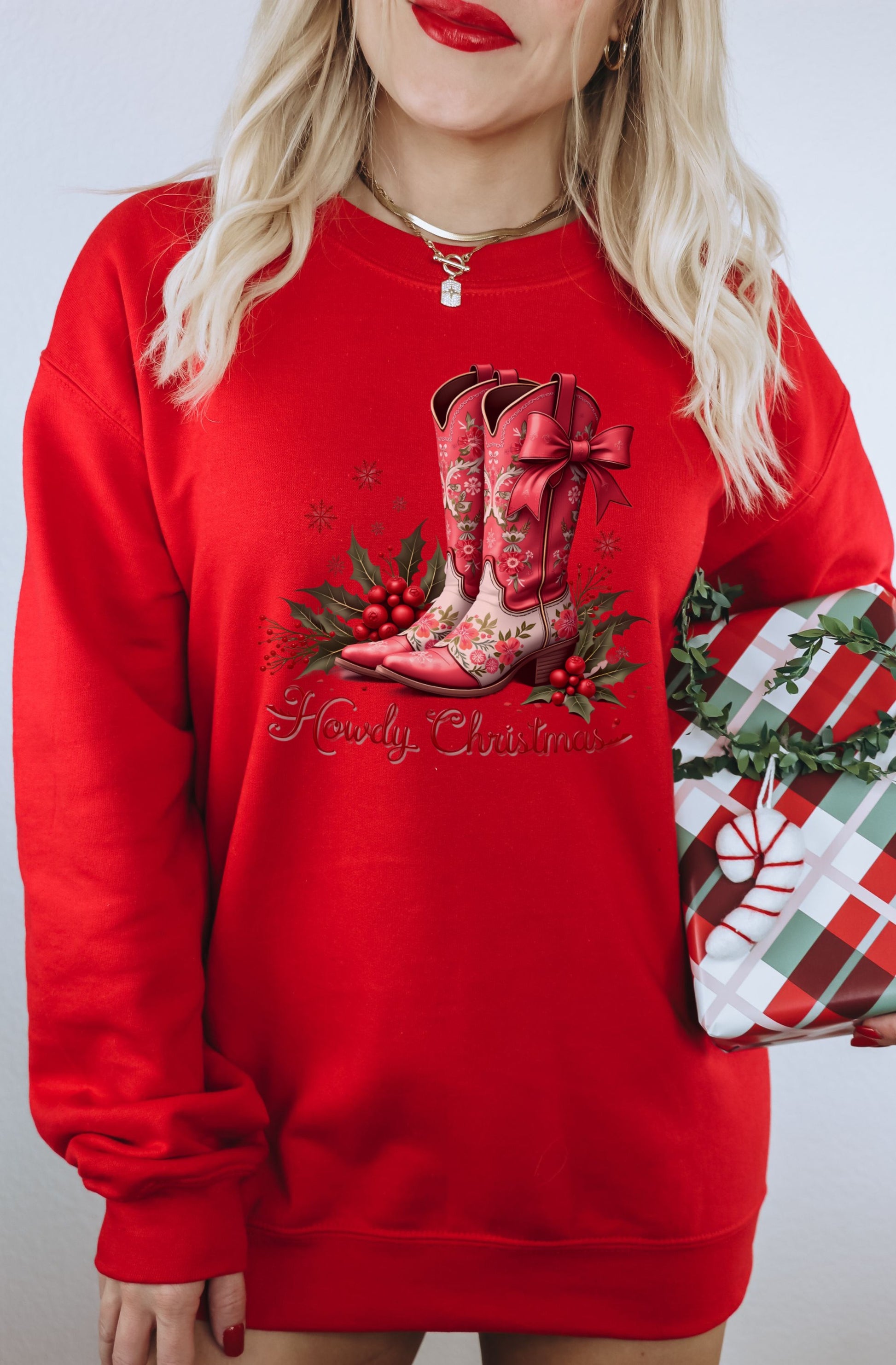 Lovely Christmas Cowboy Boots Red Sweatshirt