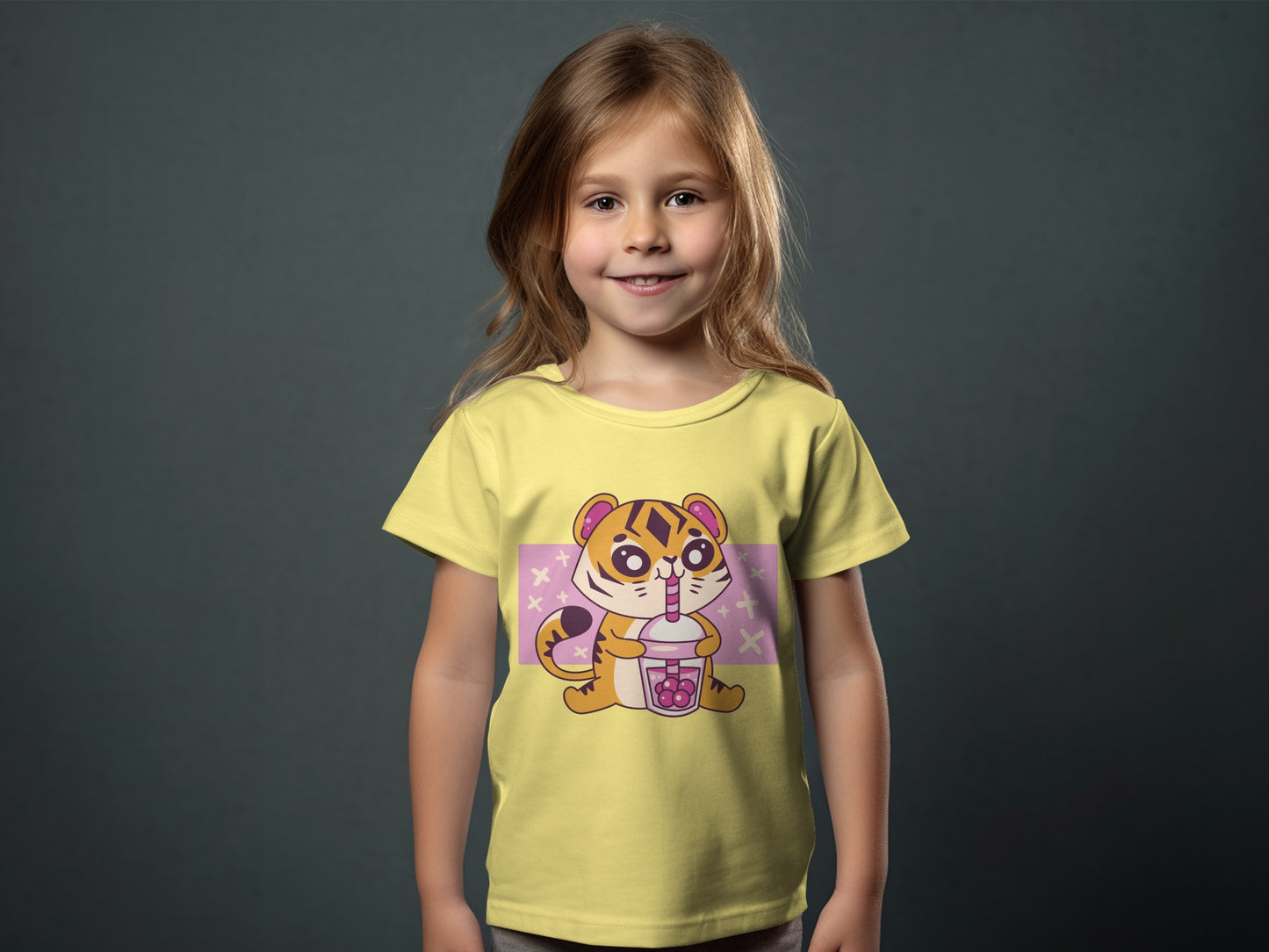 Adorable Little Girl in Cute Cartoon Tiger Tee