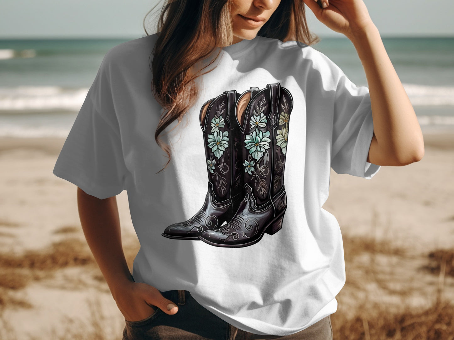 Stylish Graphic Tee with Cowboy Boots Design