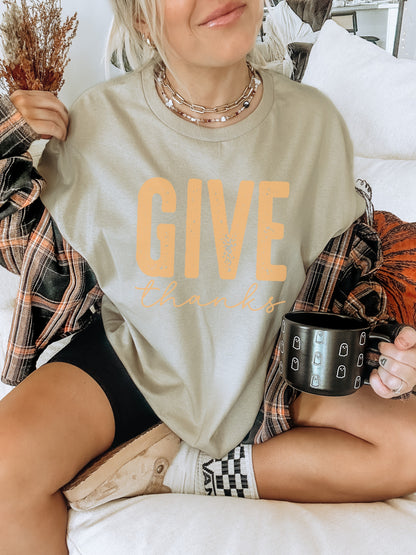 Give Thanks Graphic Tee ideal for the fall season