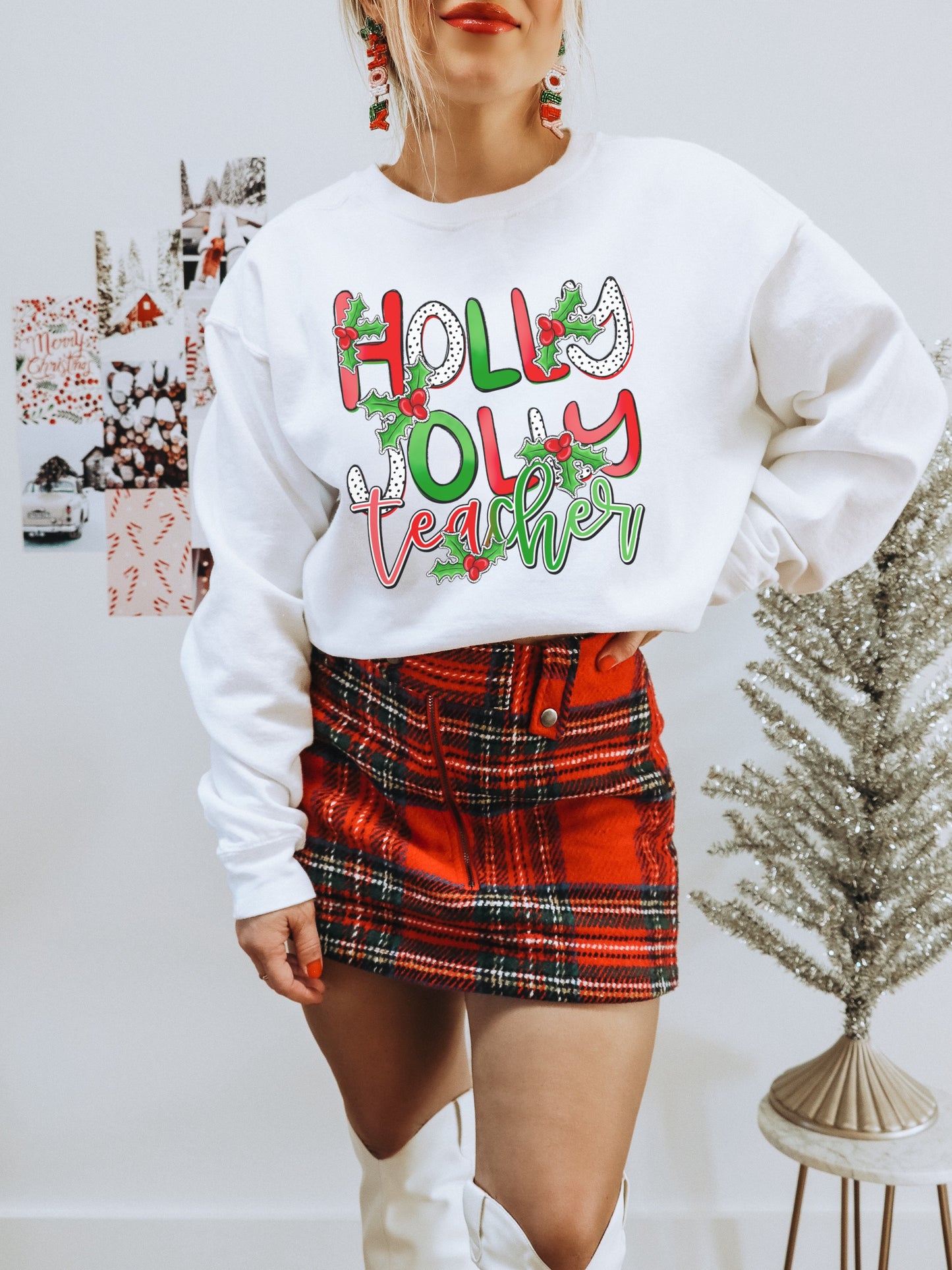 Holly Jolly Teacher Festive Holiday Sweatshirt