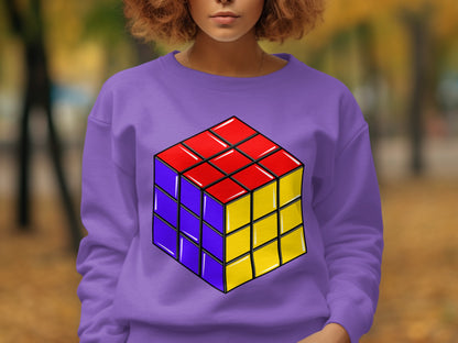 Colorful Rubik's Cube Graphic Sweater for Puzzle Enthusiasts