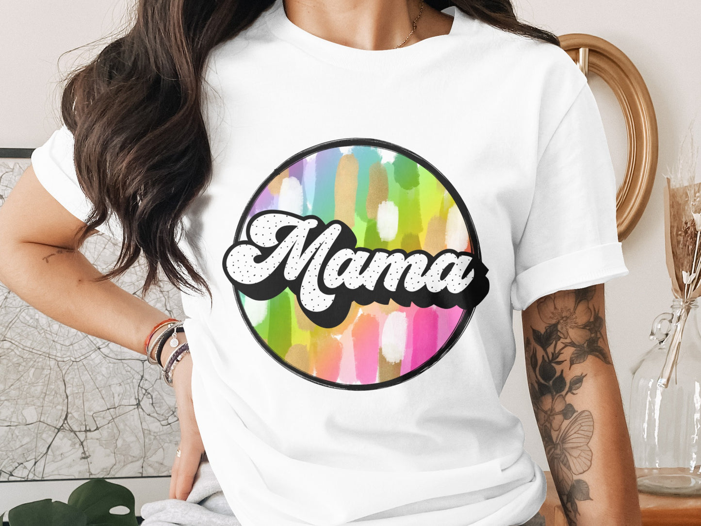 Mama Rainbow Splash Graphic T-Shirt for Women