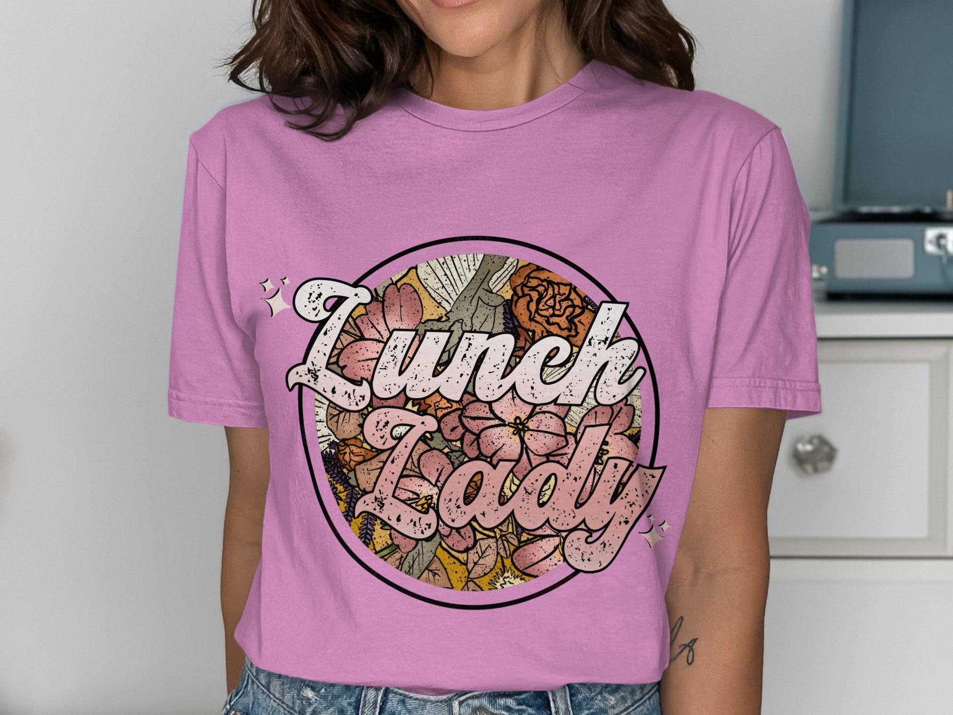 Lunch Lady Floral Graphic Design T-Shirt