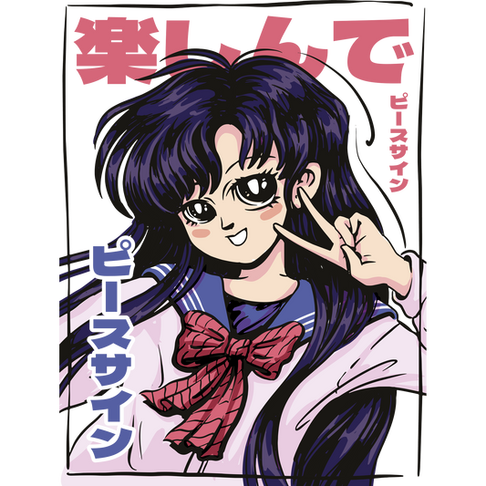 Anime Girl with Victory Sign Poster Japanese Style