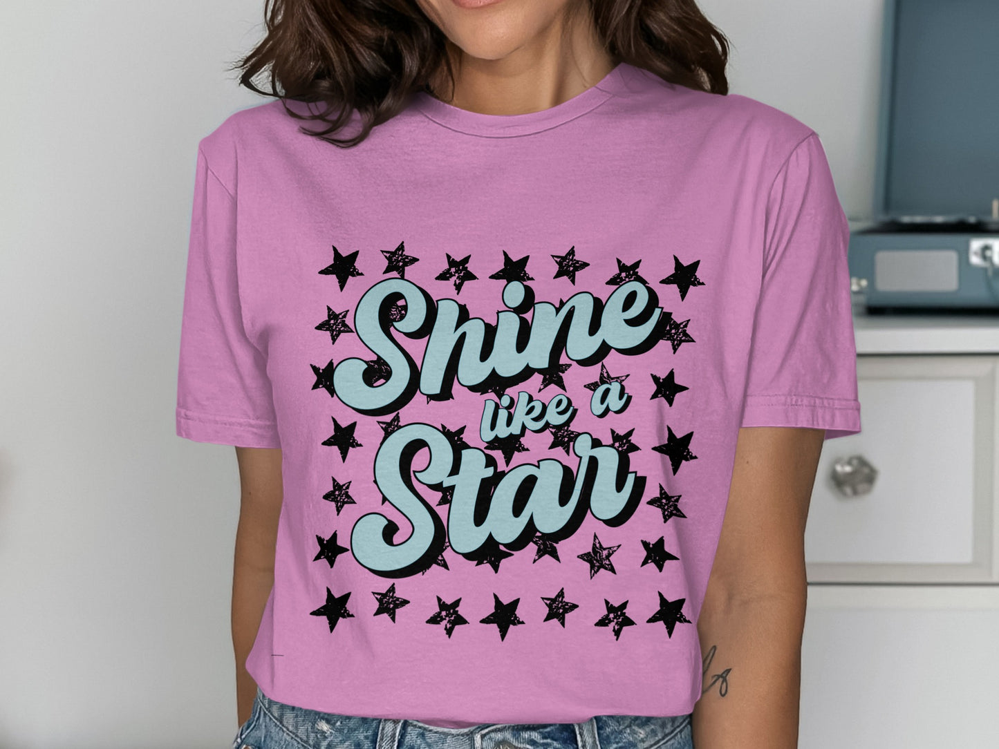 Shine Like A Star Graphic Tee with Star Pattern