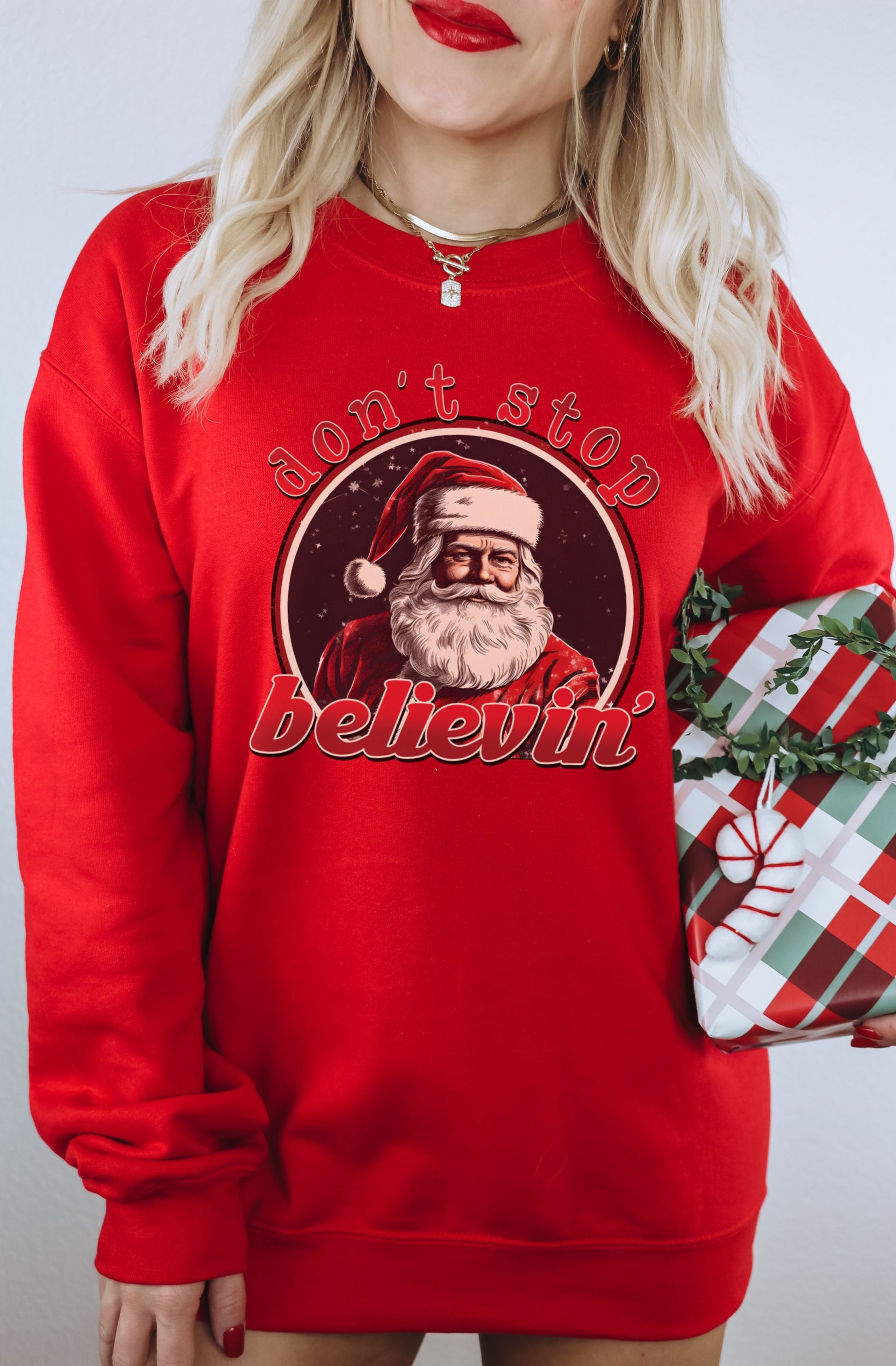 Don't Stop Believin Santa Claus Holiday Sweatshirt
