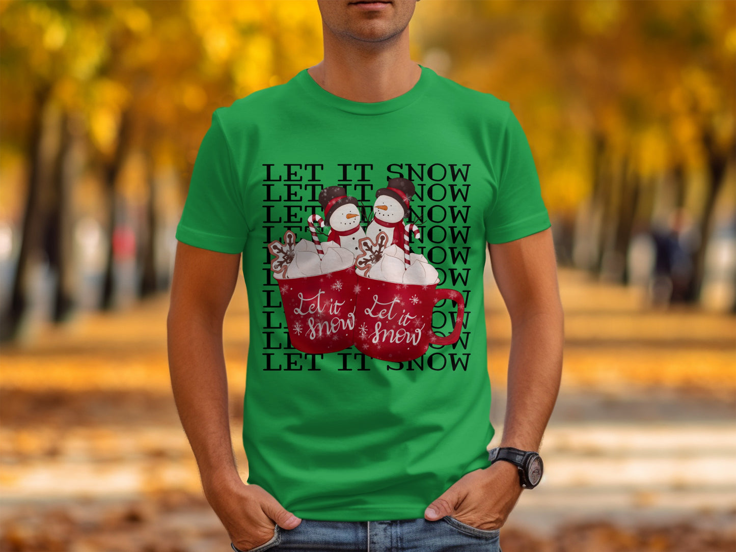 Let It Snow Snowmen and Mug Graphic Tee Shirt
