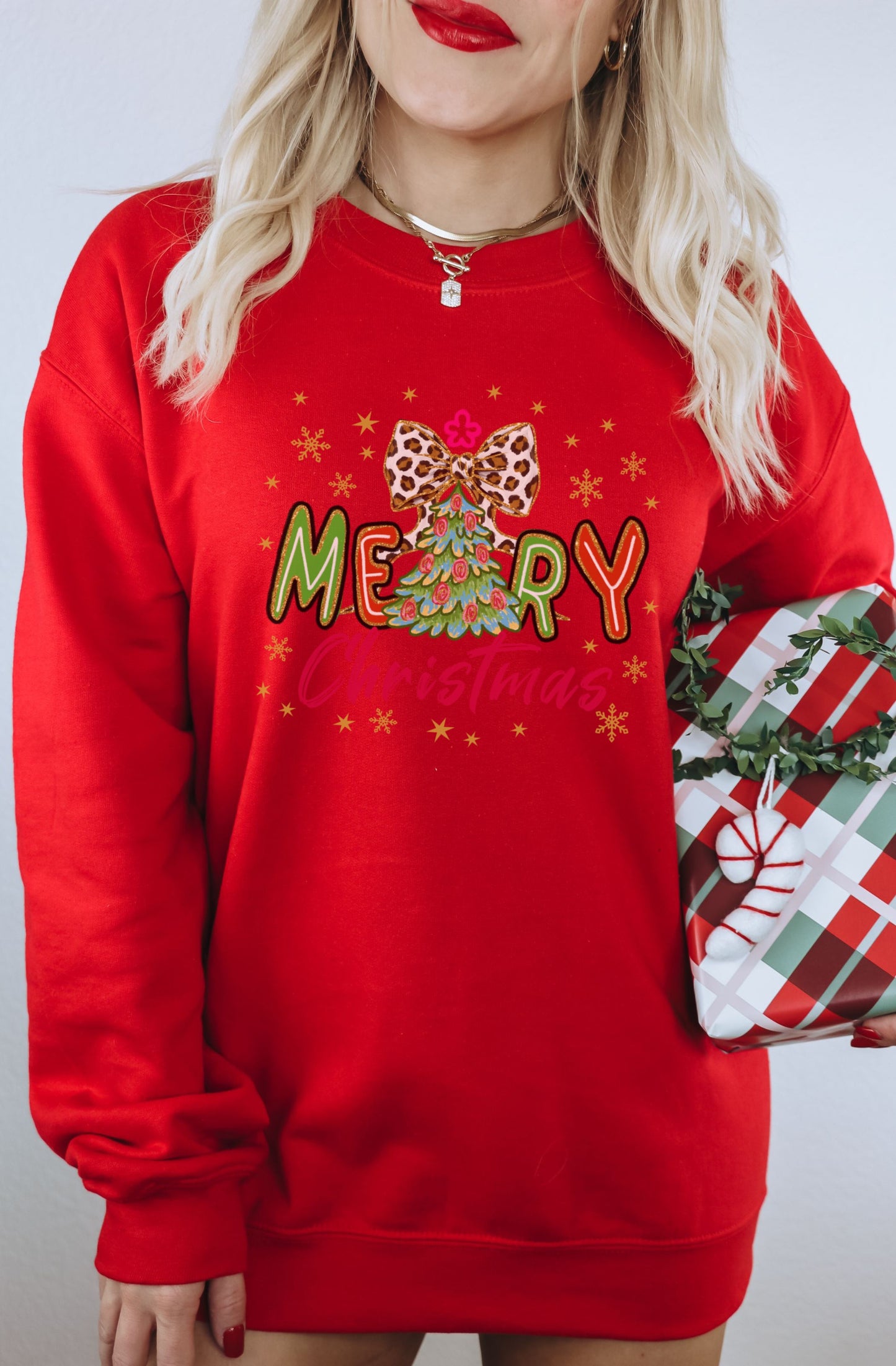 Merry Christmas T-Shirt Design, Christmas Tree with Leopard Bow, Ready to Press DTF Transfer, Festive Holiday Shirt, Xmas Shirt Gift