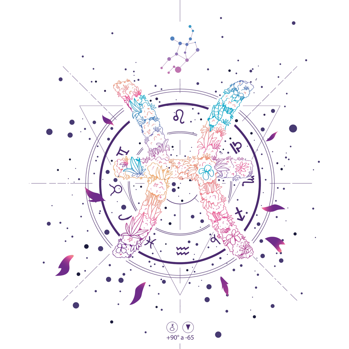 Colorful Pisces Zodiac Symbol Artwork with Floral Design