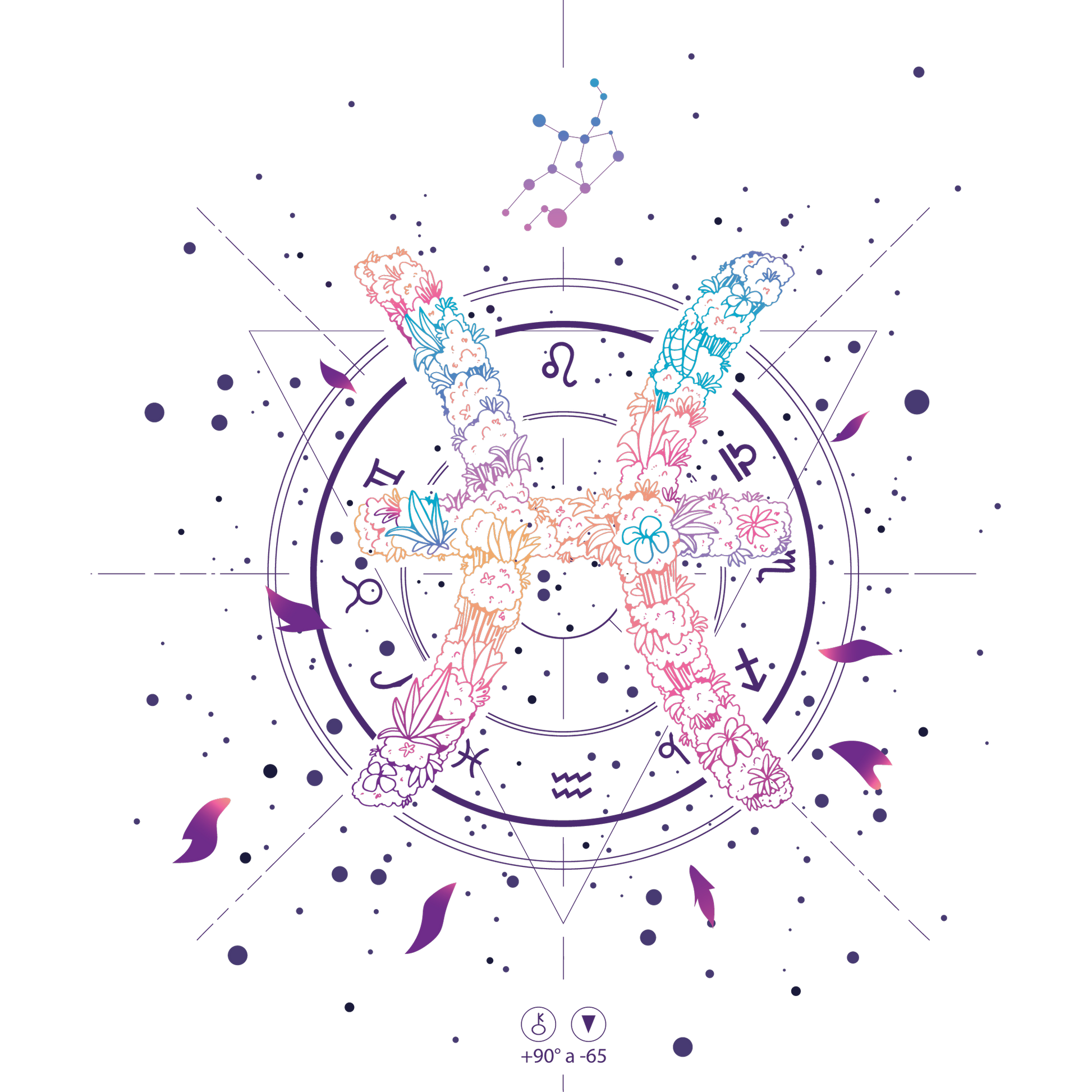 Colorful Pisces Zodiac Symbol Artwork with Floral Design