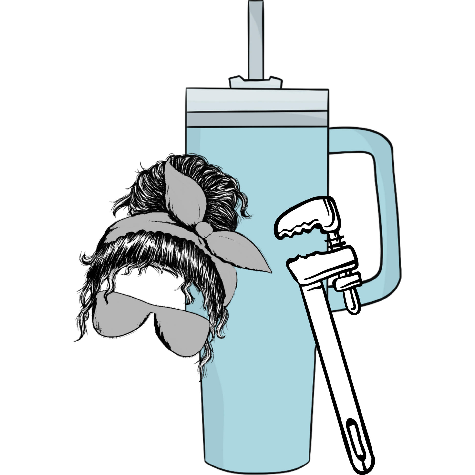 Stylish Hair and Wrench Decorated Tumbler
