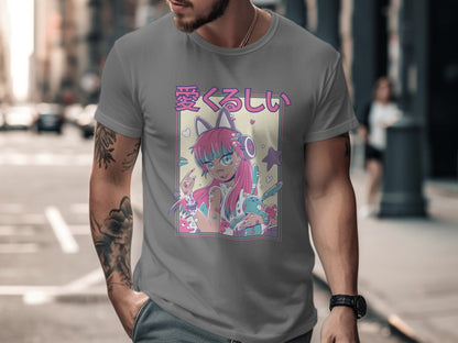 Anime Girl with Headphones and Cat Ears T-shirt product