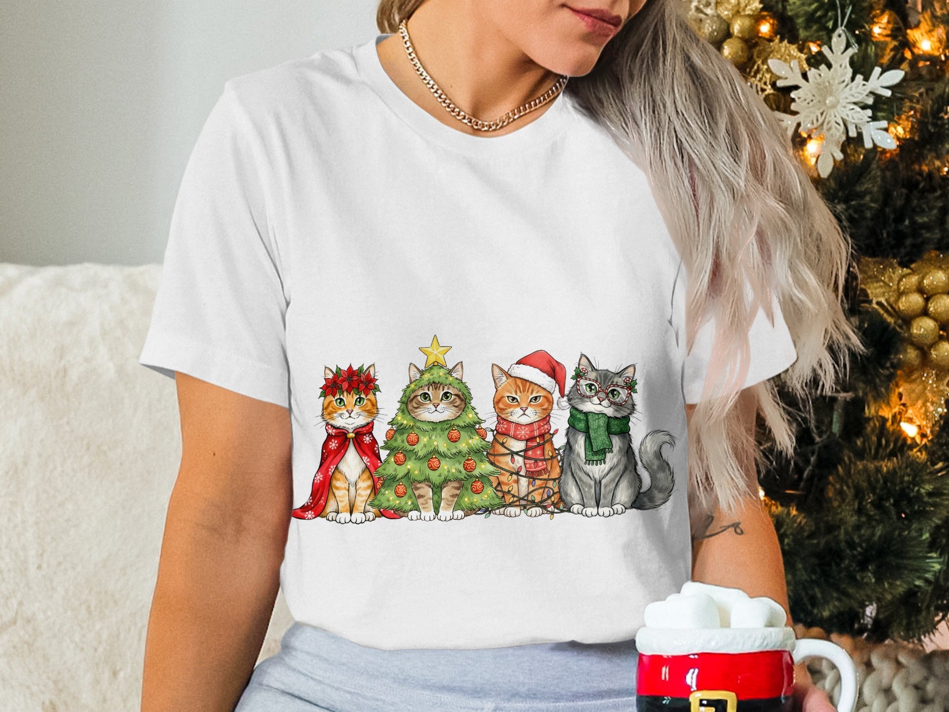 Cute Festive Cats in Holiday Outfits T-shirt