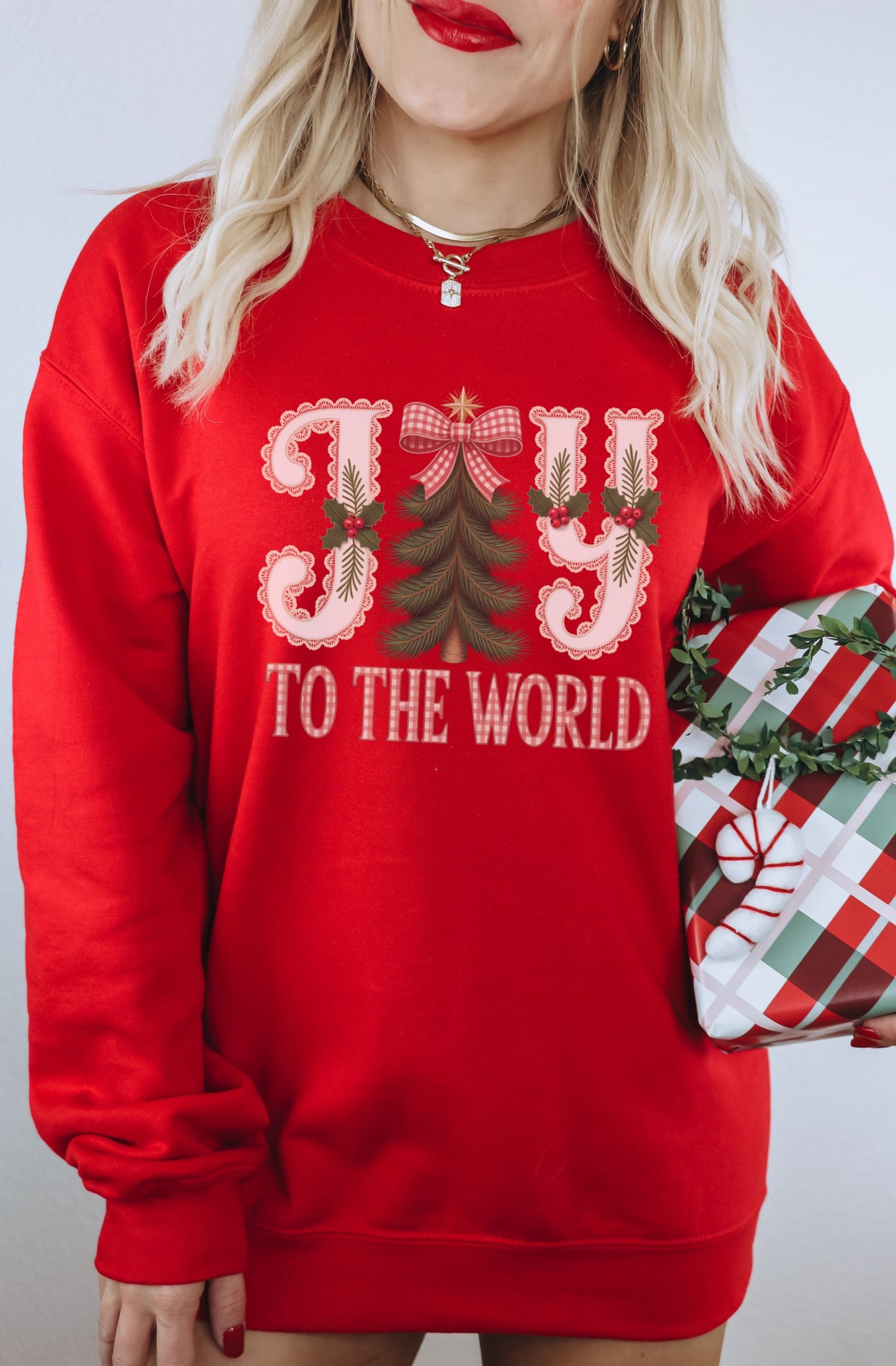 Joy to the World Red Holiday Sweatshirt Product
