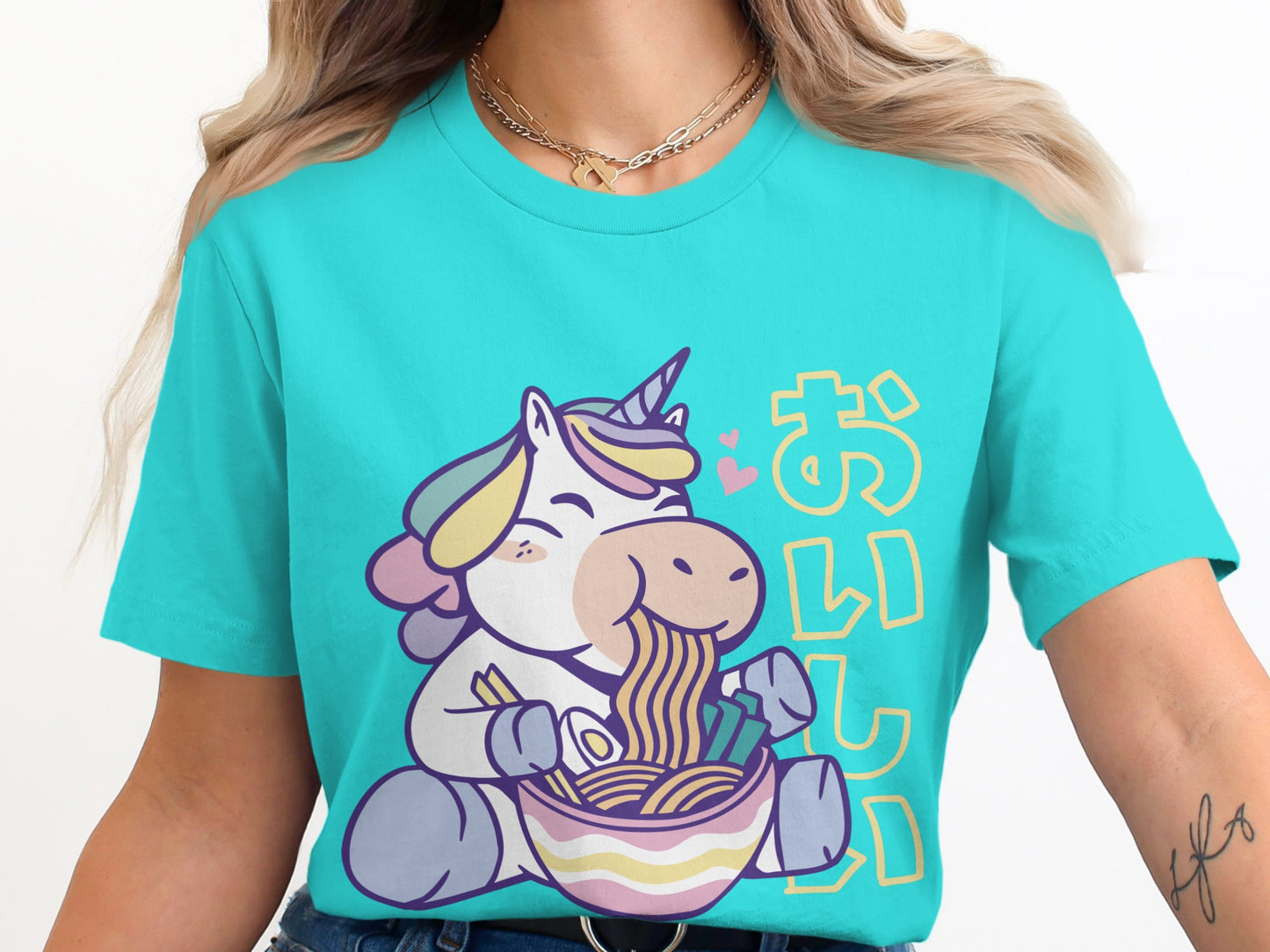 Cute Cartoon Unicorn Eating Noodles Tee product