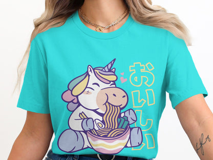Cute Cartoon Unicorn Eating Noodles Tee product