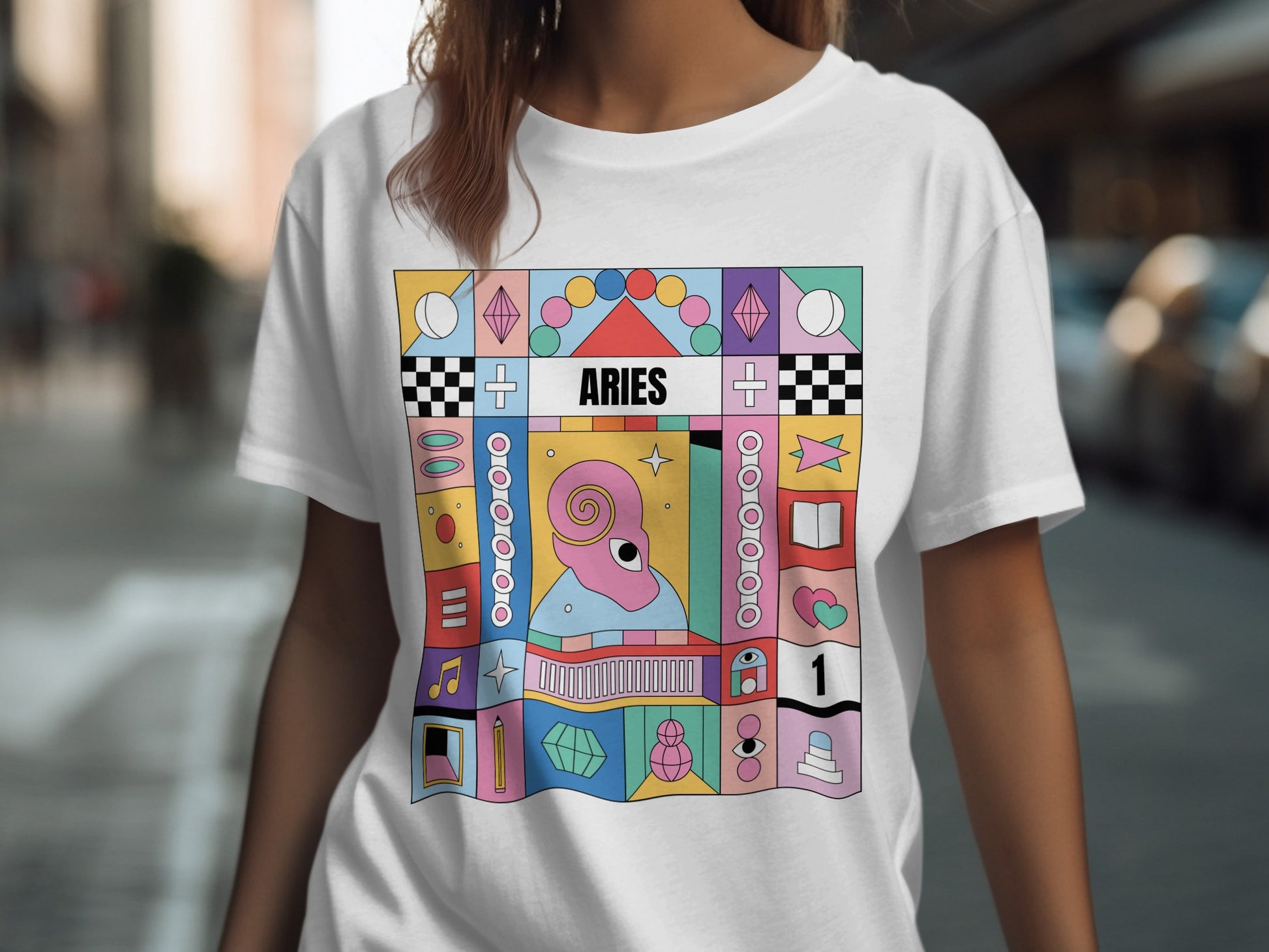 Colorful Aries Zodiac Graphic Tee Shirt