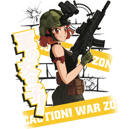 Tactical Anime Girl With Rifle Caution War Zone