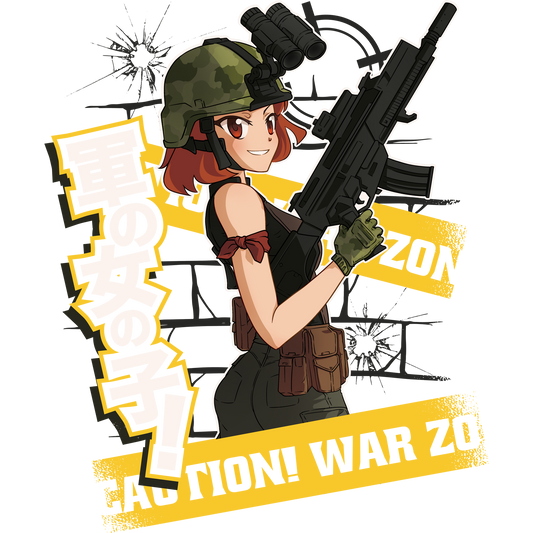 Tactical Anime Girl With Rifle Caution War Zone
