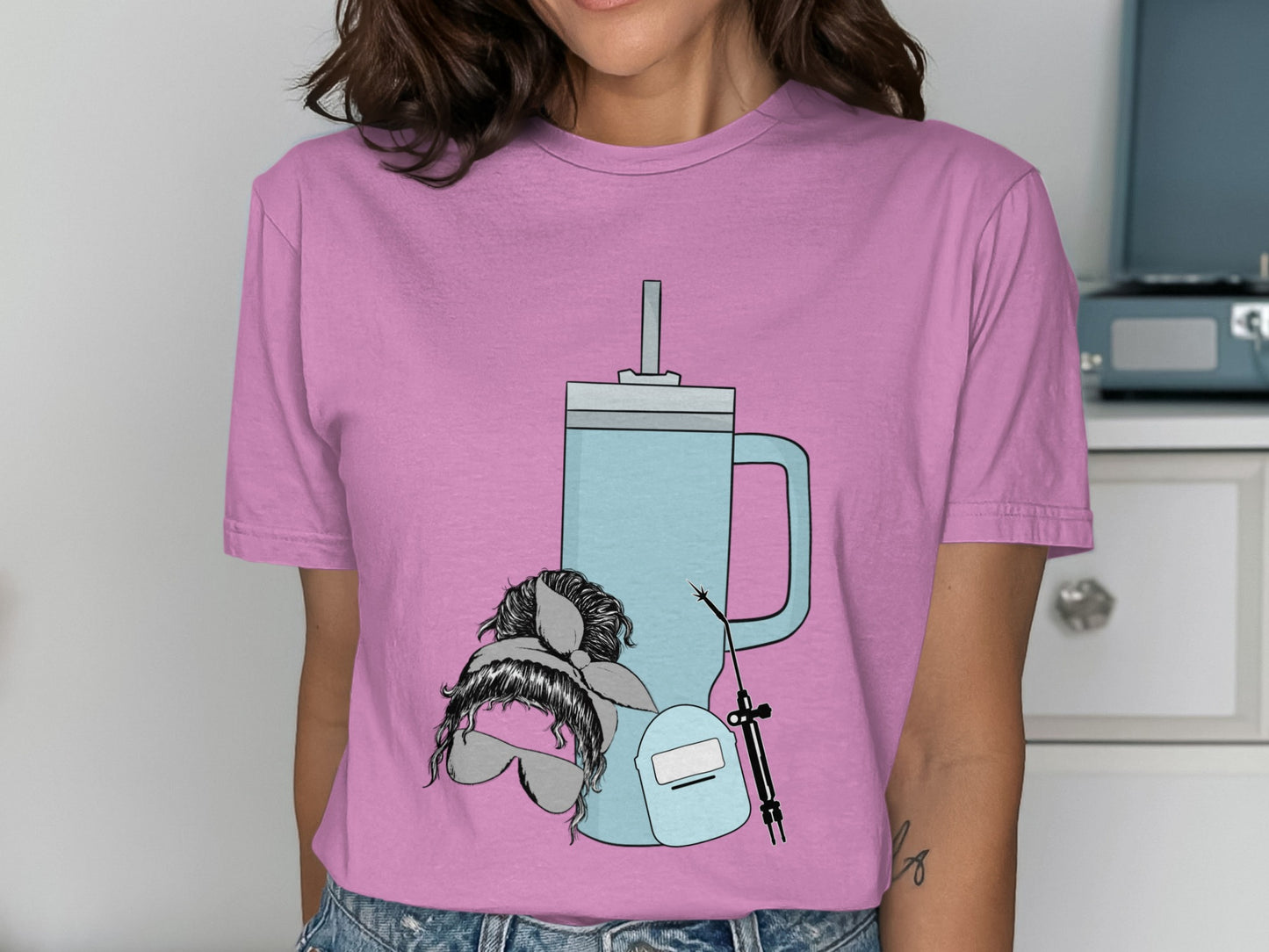 Pink Graphic Shirt Featuring Quirky Illustrated Design