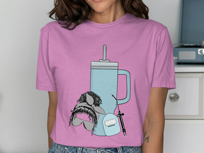 Pink Graphic Shirt Featuring Quirky Illustrated Design