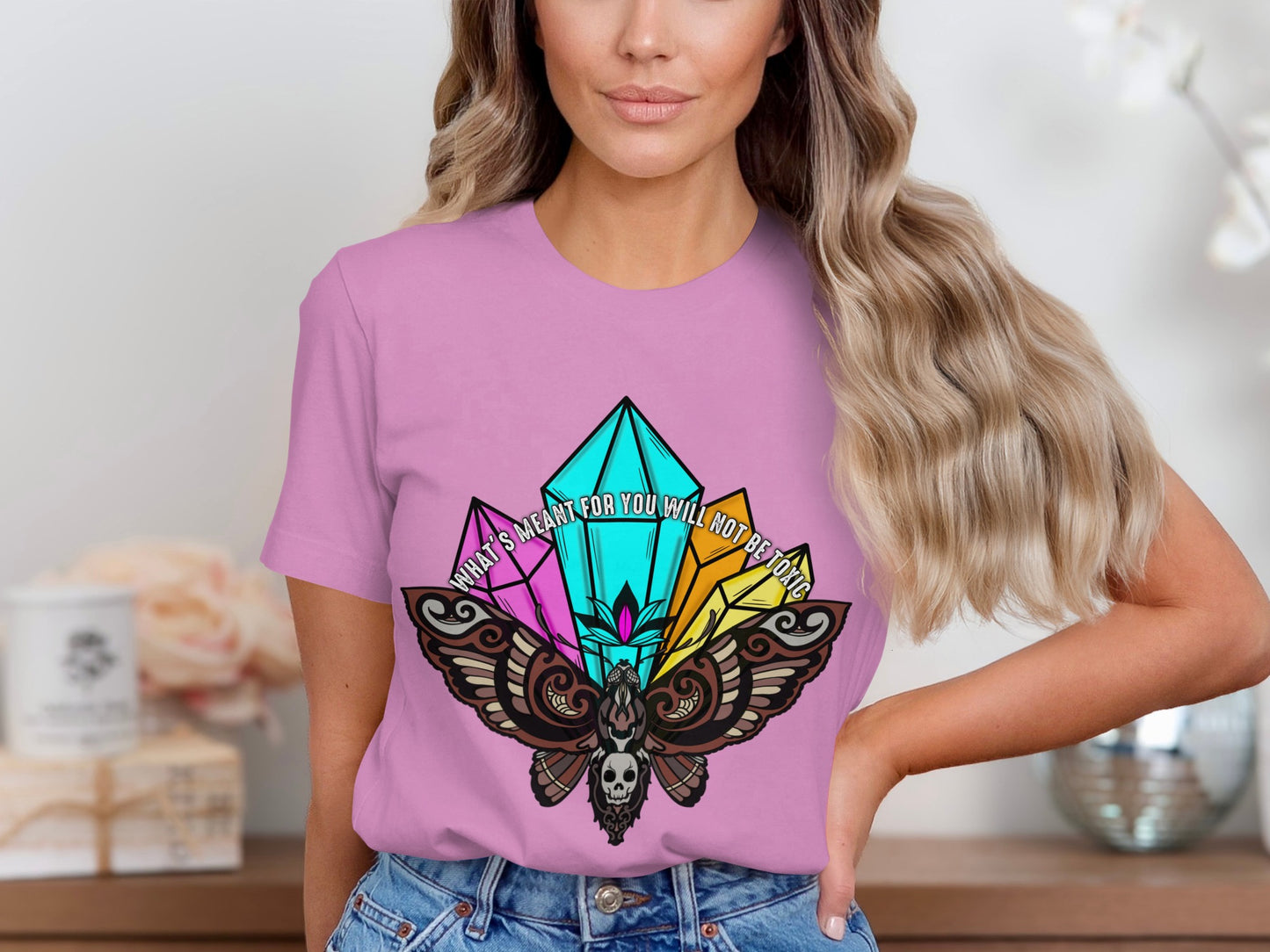 Vibrant pyramid design with butterfly skull T-shirt