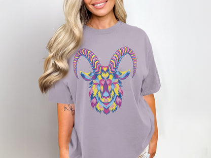 Colorful Rainbow Ram Print Relaxed Fit Shirt