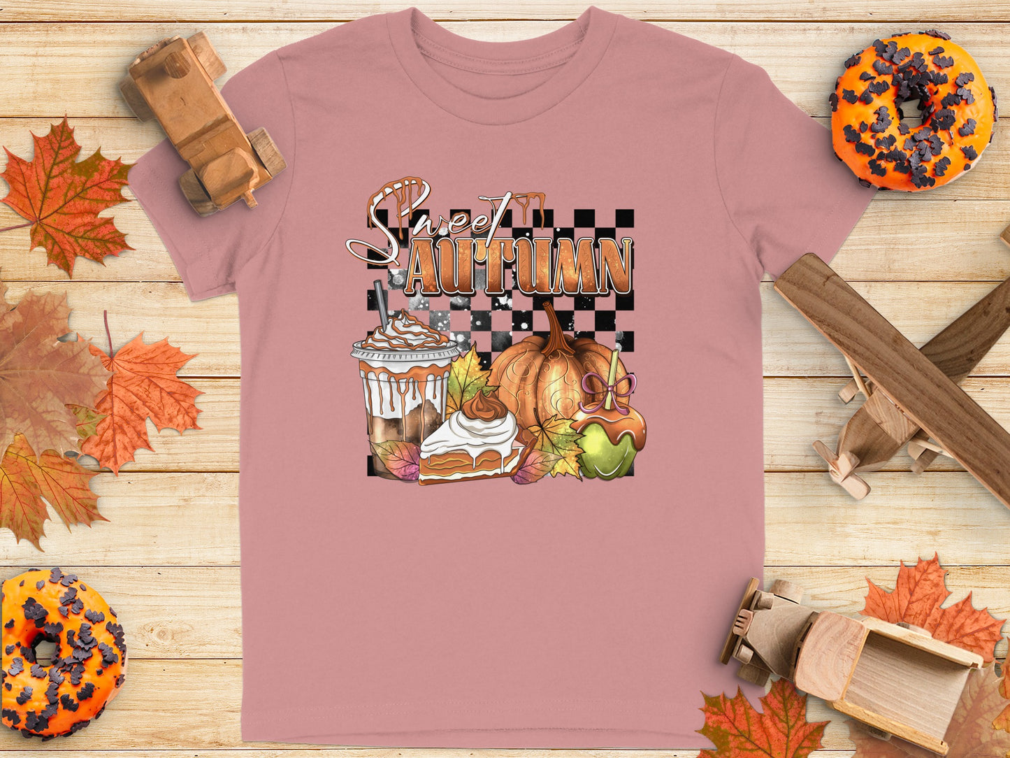 Sweet Autumn Checkered Pattern Pumpkin and Pie Shirt