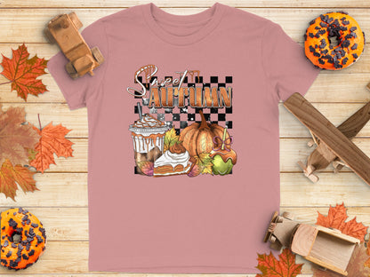 Sweet Autumn Checkered Pattern Pumpkin and Pie Shirt