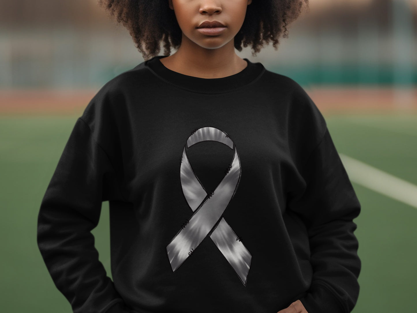 Silver Awareness Ribbon on Black Sweatshirt Product