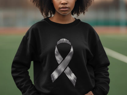 Silver Awareness Ribbon on Black Sweatshirt Product