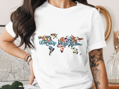 World's Best Mom Floral World Map Graphic Tee