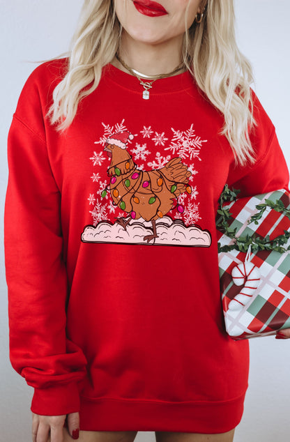 Festive Chicken with Snowflakes Christmas Sweatshirt