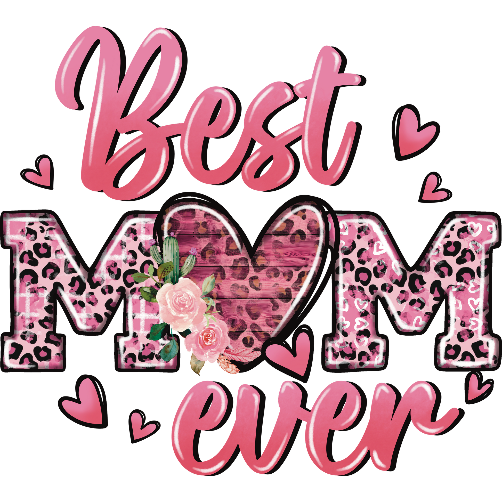 Best Mom Ever Pink Heart Leopard Design Sticker