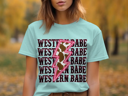 Western Babe Graphic Tee with Lightning Bolt Design