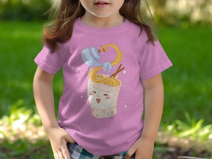 Adorable Cartoon Noodle Bowl Design Kids T-Shirt