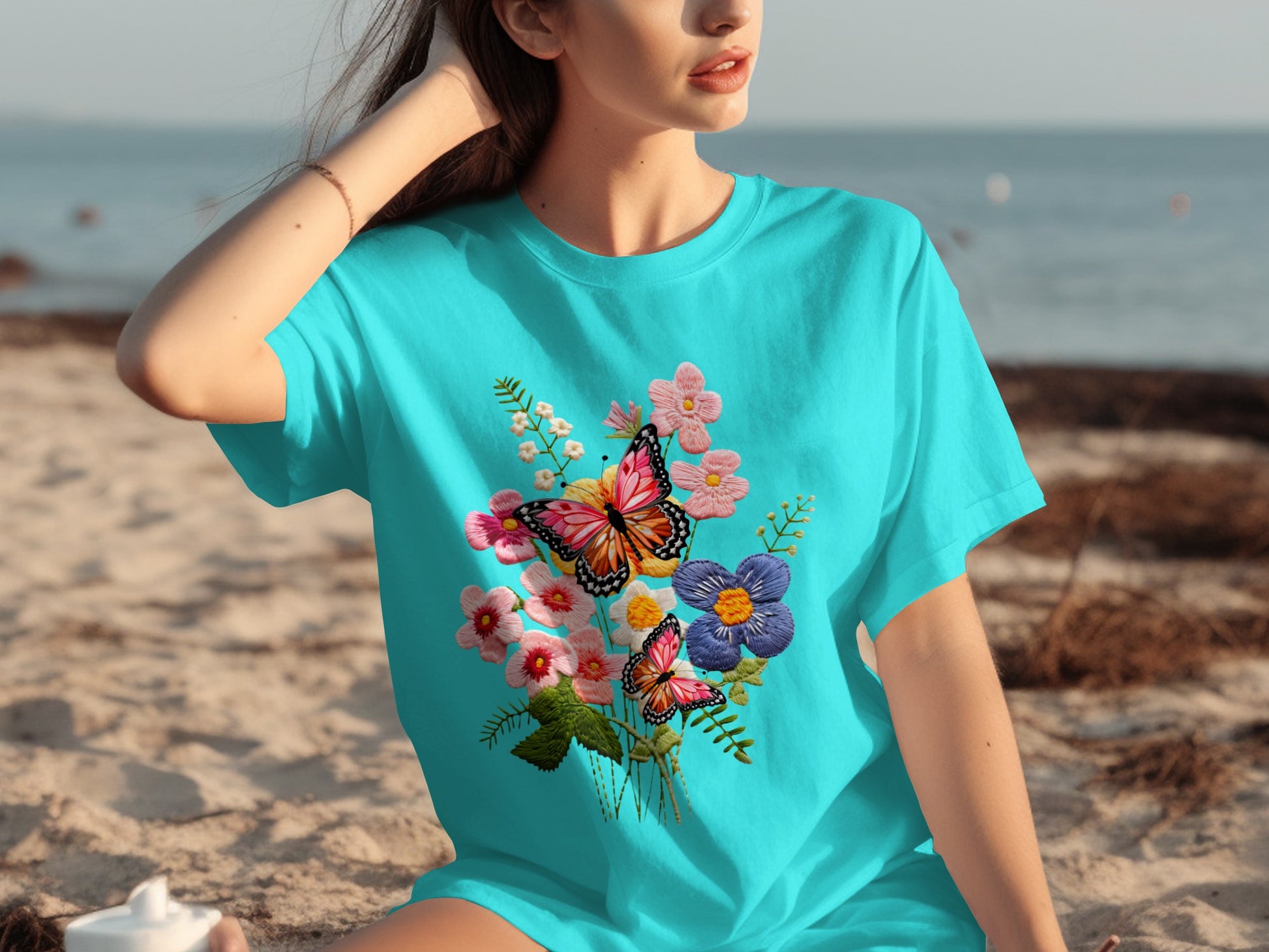 Vibrant Floral and Butterfly Print Women's T-Shirt