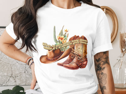 Never Let Your Brim Hang Cowboy Hat Boots Shirt