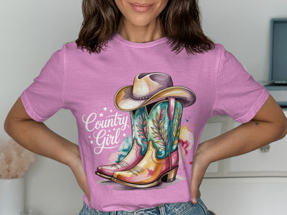 Bright Country Girl Cowboy Boots Graphic Tee