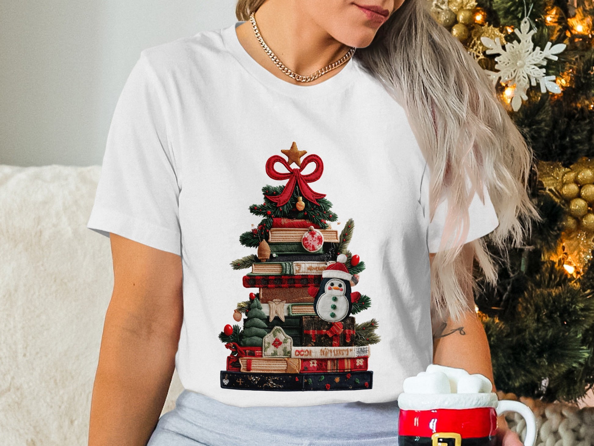 Christmas Tree and Books Graphic t-shirt