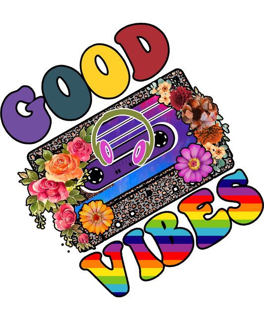 Retro Cassette Good Vibes Floral Graphic Design Product