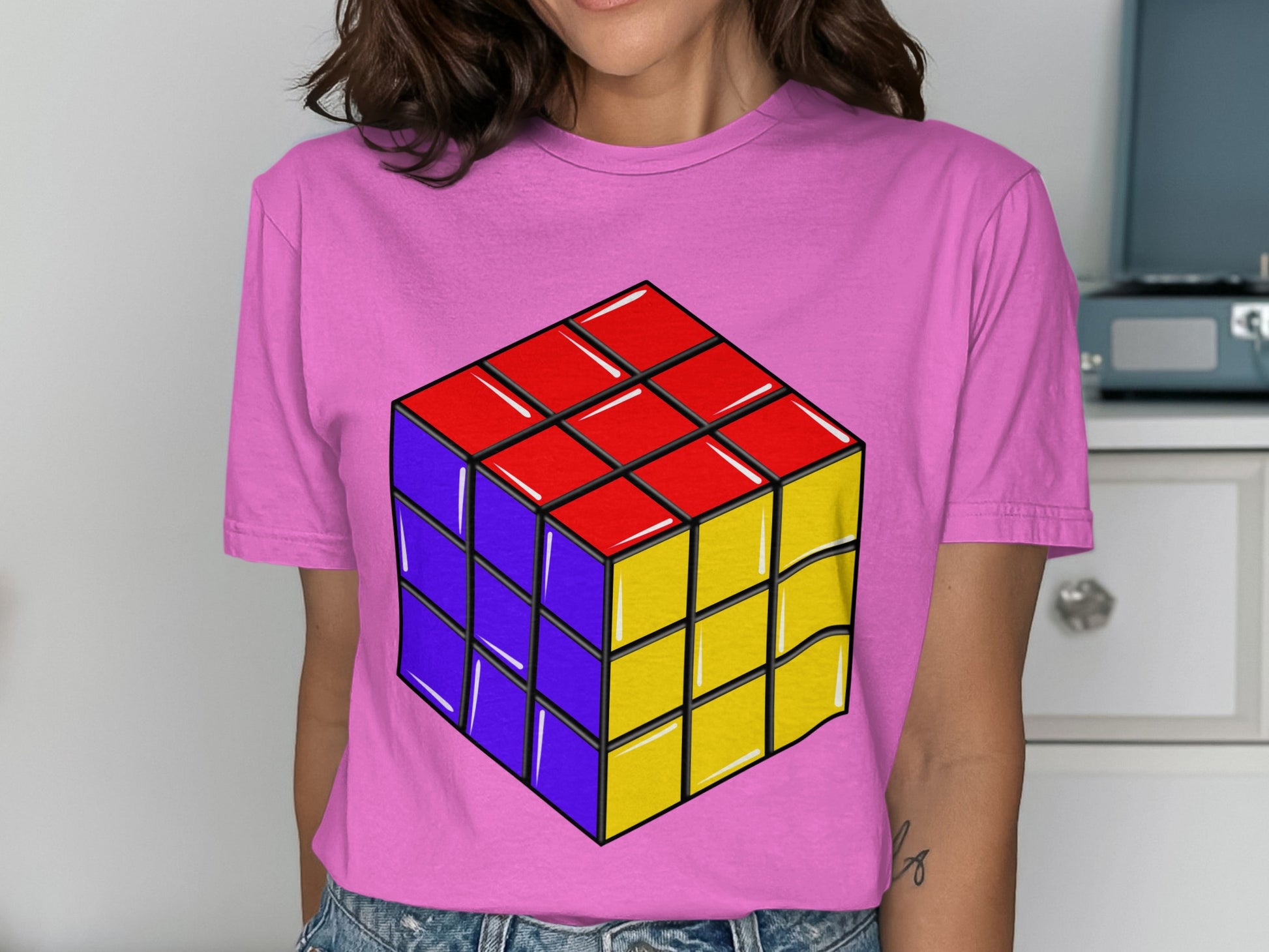 Colorful Rubik's Cube Graphic Purple T-Shirt