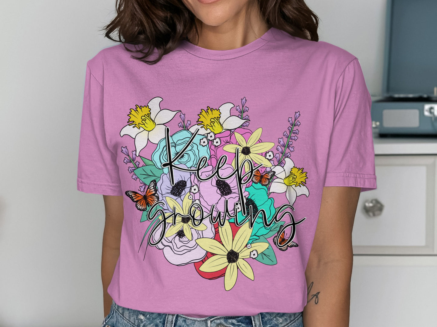 Keep Growing Colorful Floral Graphic Shirt