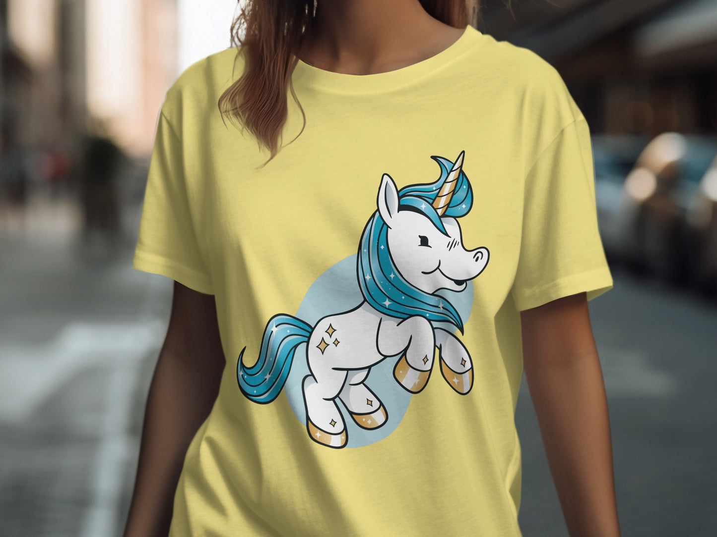 Cheerful Unicorn Graphic Yellow Shirt